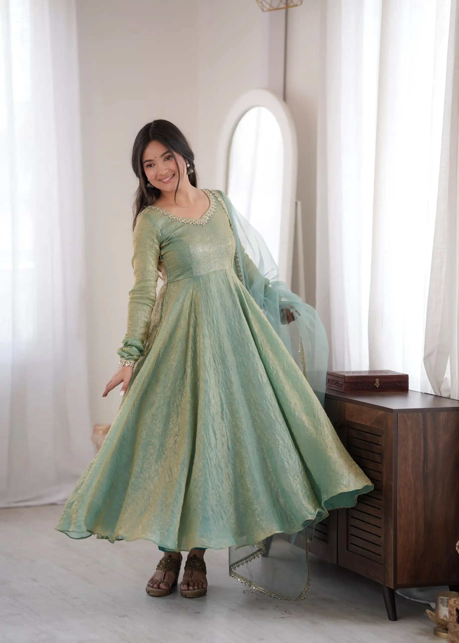 Glowing Rama Doremon Crush Mirror Work Gown - Image 6