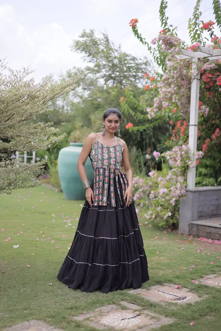 Grand Black Kora Cotton Kutchi Patch Work Lehenga Choli - Image 3