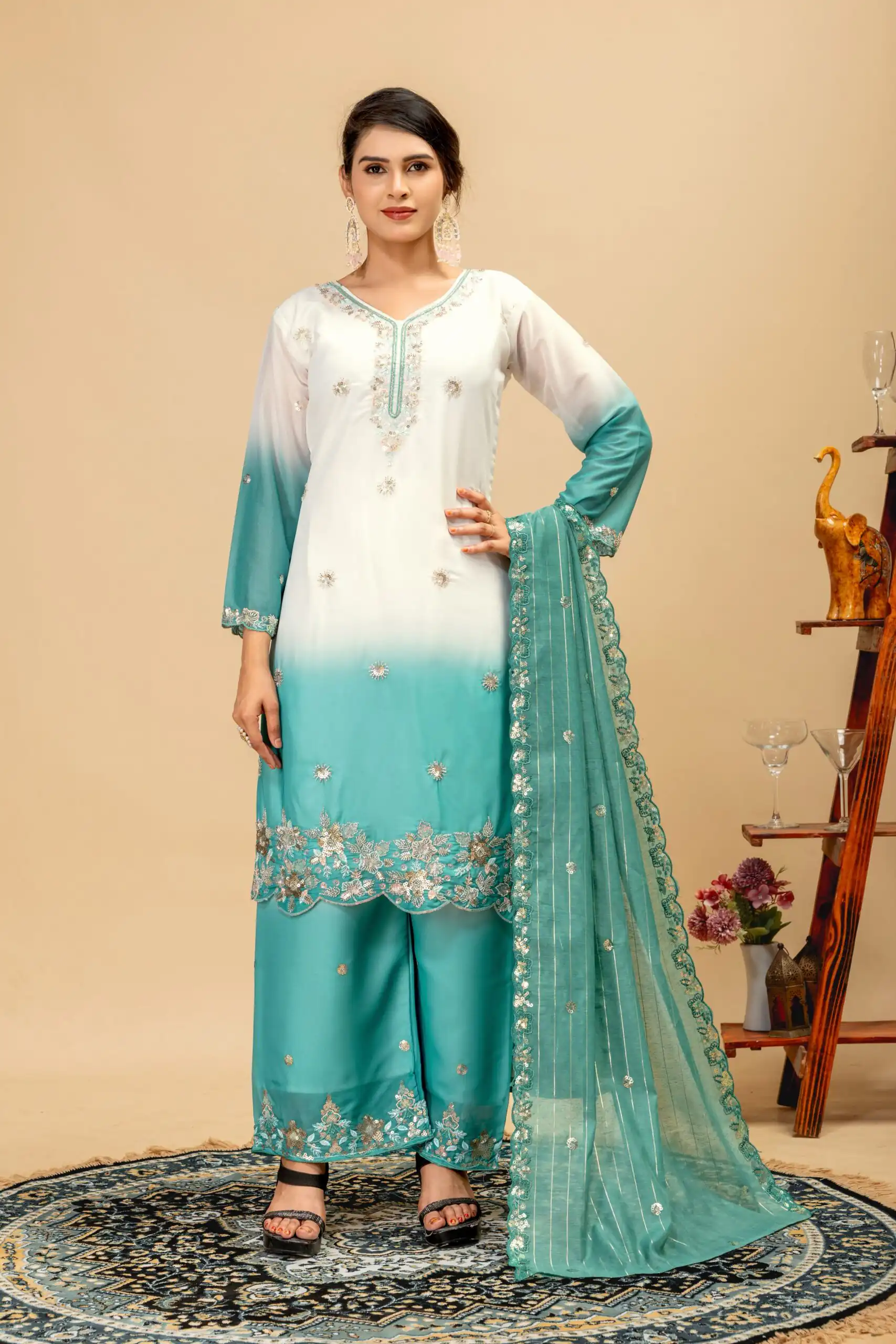 Grand Firozi Star Georgette Beads Work Salwar Suit - Image 2