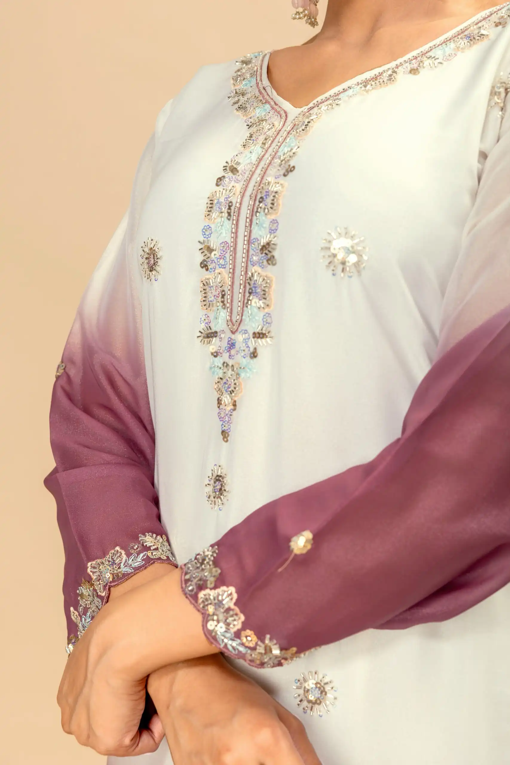 Grand Onion Star Georgette Beads Work Salwar Suit - Image 4