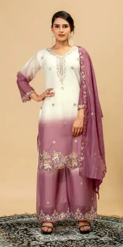 Alternative view of Grand Onion Star Georgette Beads Work Salwar Suit