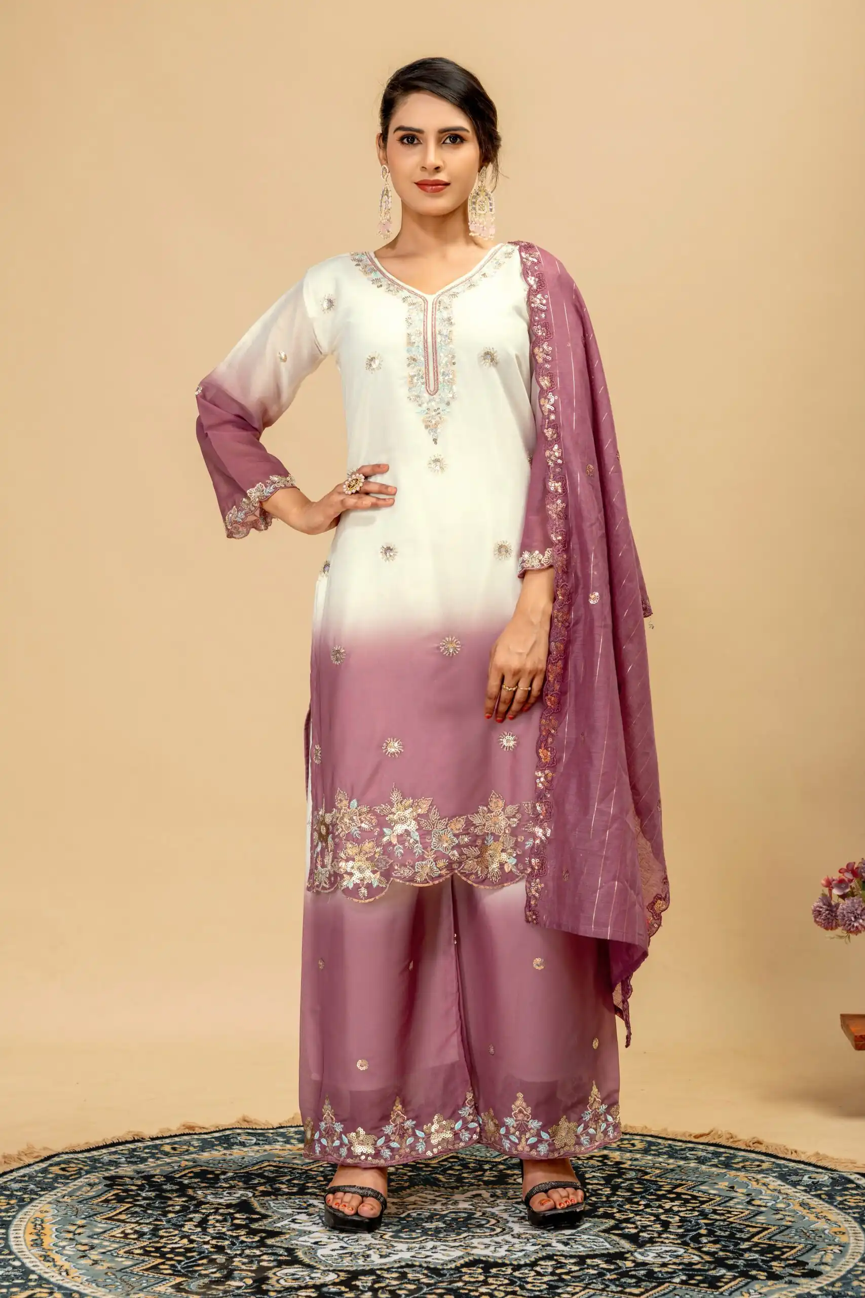 Grand Onion Star Georgette Beads Work Salwar Suit - Image 2