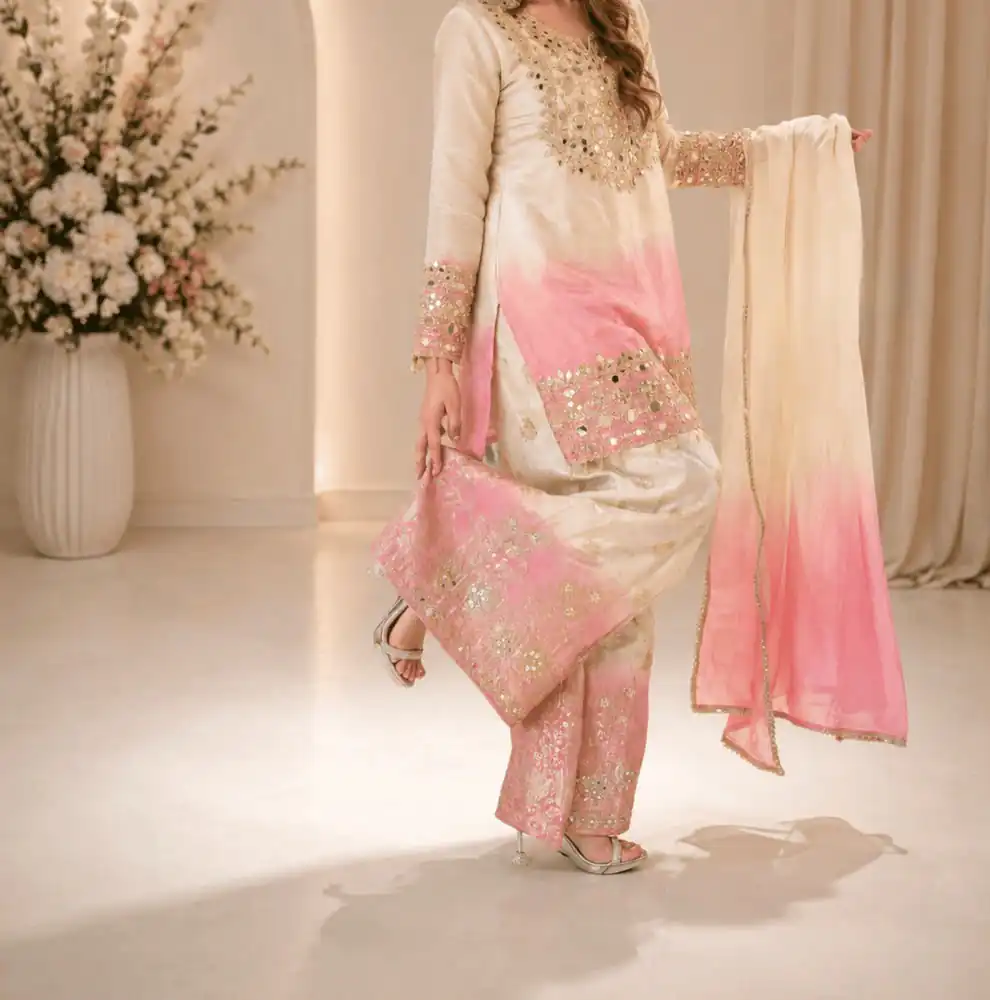 Grand Pink Star Georgette Mirror Work Salwar Suit - Image 3