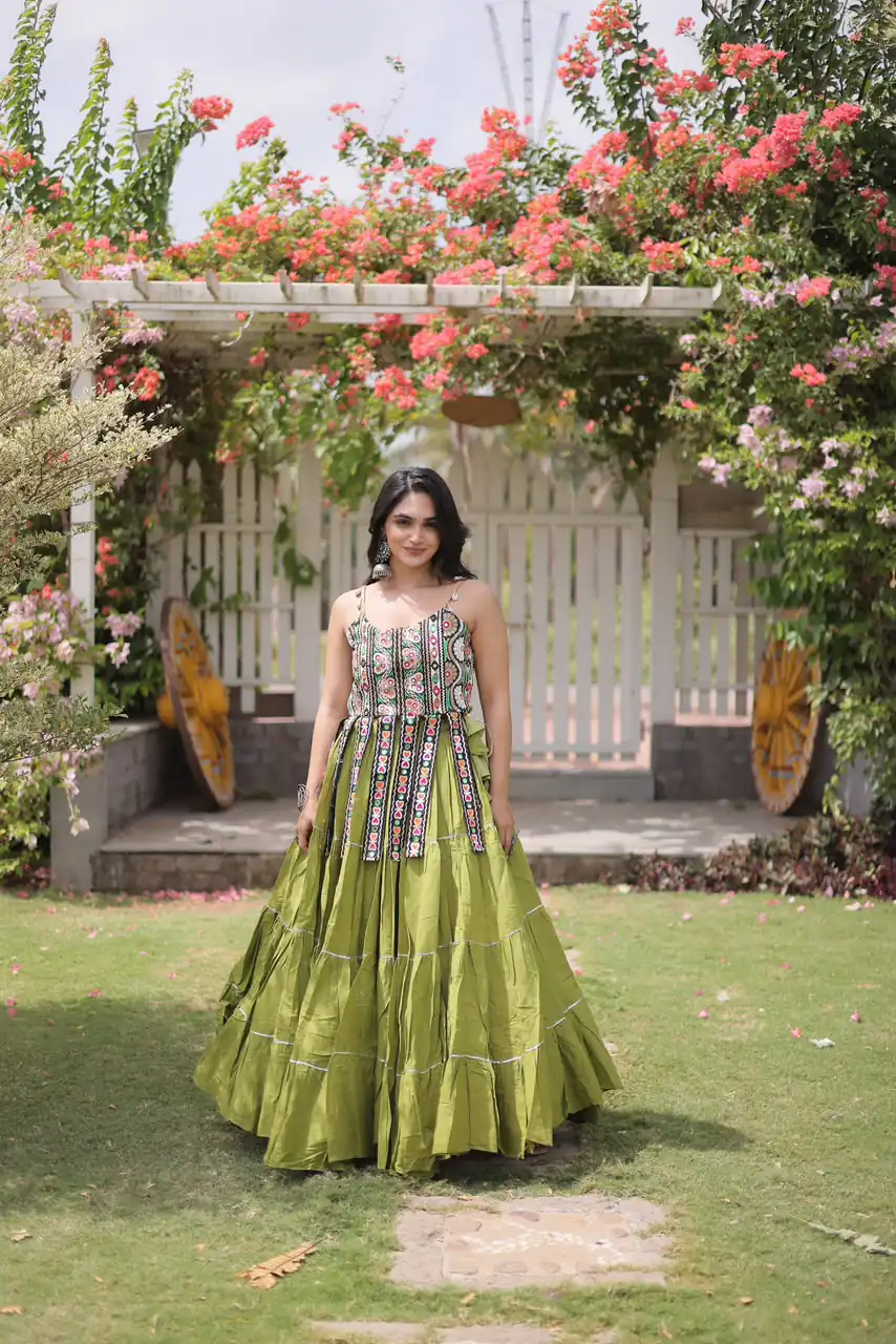 Grand Pista Kora Cotton Kutchi Patch Work Lehenga Choli - Image 4