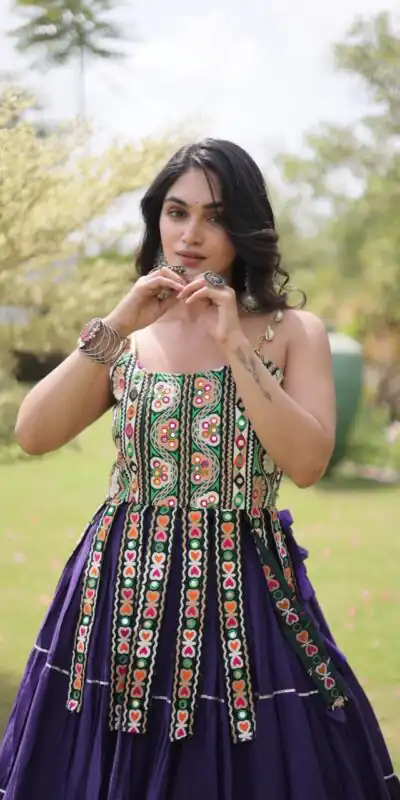 Alternative view of Grand Purple Kora Cotton Kutchi Patch Work Lehenga Choli