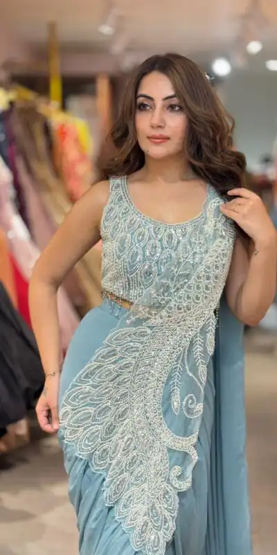 Alternative view of Grand Sky Blue Soft Rangoli Silk Embroider Work Saree