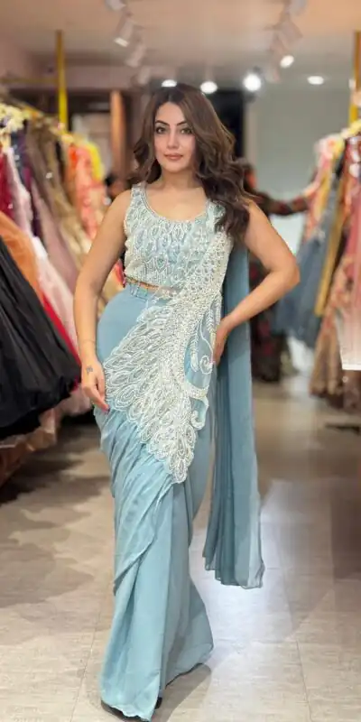 Grand Sky Blue Soft Rangoli Silk Embroider Work Saree