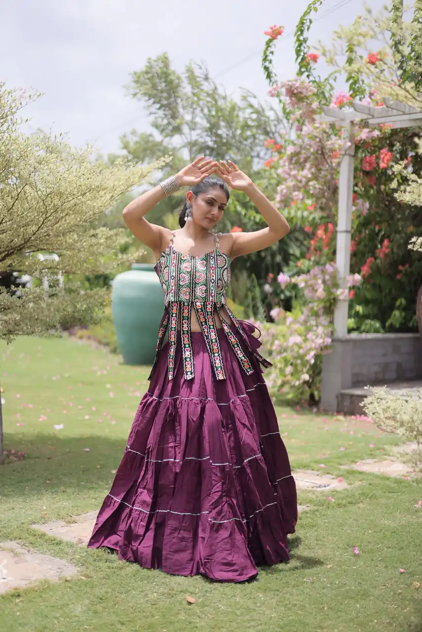 Grand Wine Kora Cotton Kutchi Patch Work Lehenga Choli - Image 4
