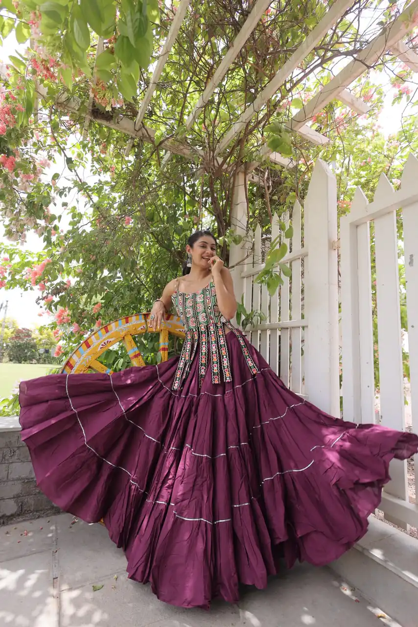 Grand Wine Kora Cotton Kutchi Patch Work Lehenga Choli