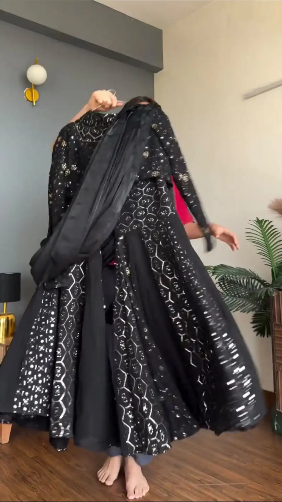 Magical Black Faux Georgette Sequence Work Salwar Suit - Image 2