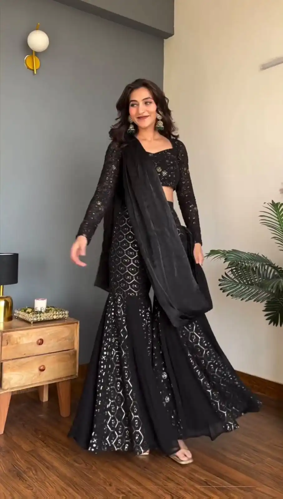 Magical Black Faux Georgette Sequence Work Salwar Suit - Image 3