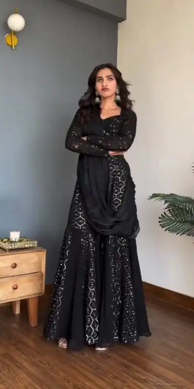 Magical Black Faux Georgette Sequence Work Salwar Suit