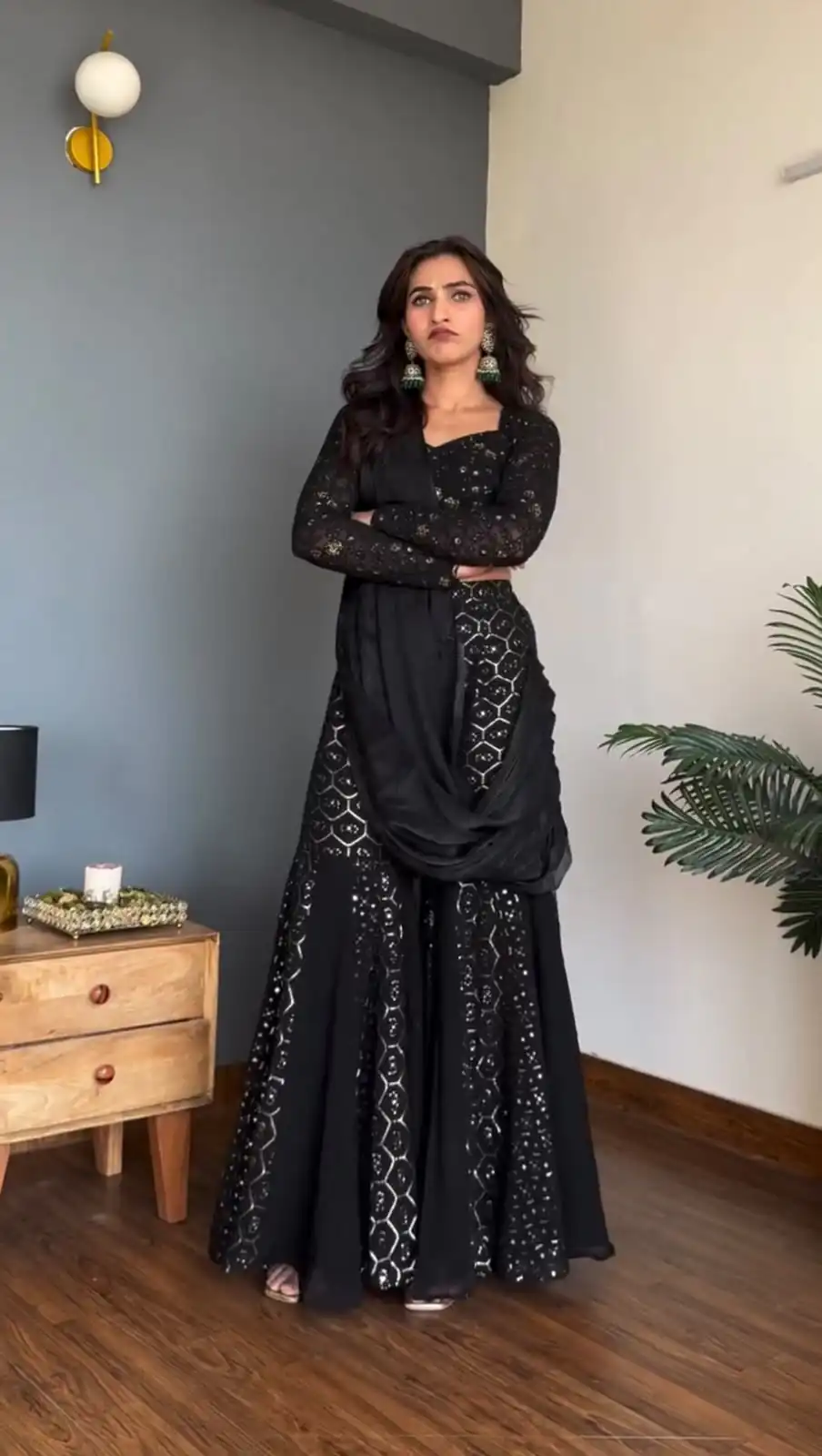 Magical Black Faux Georgette Sequence Work Salwar Suit