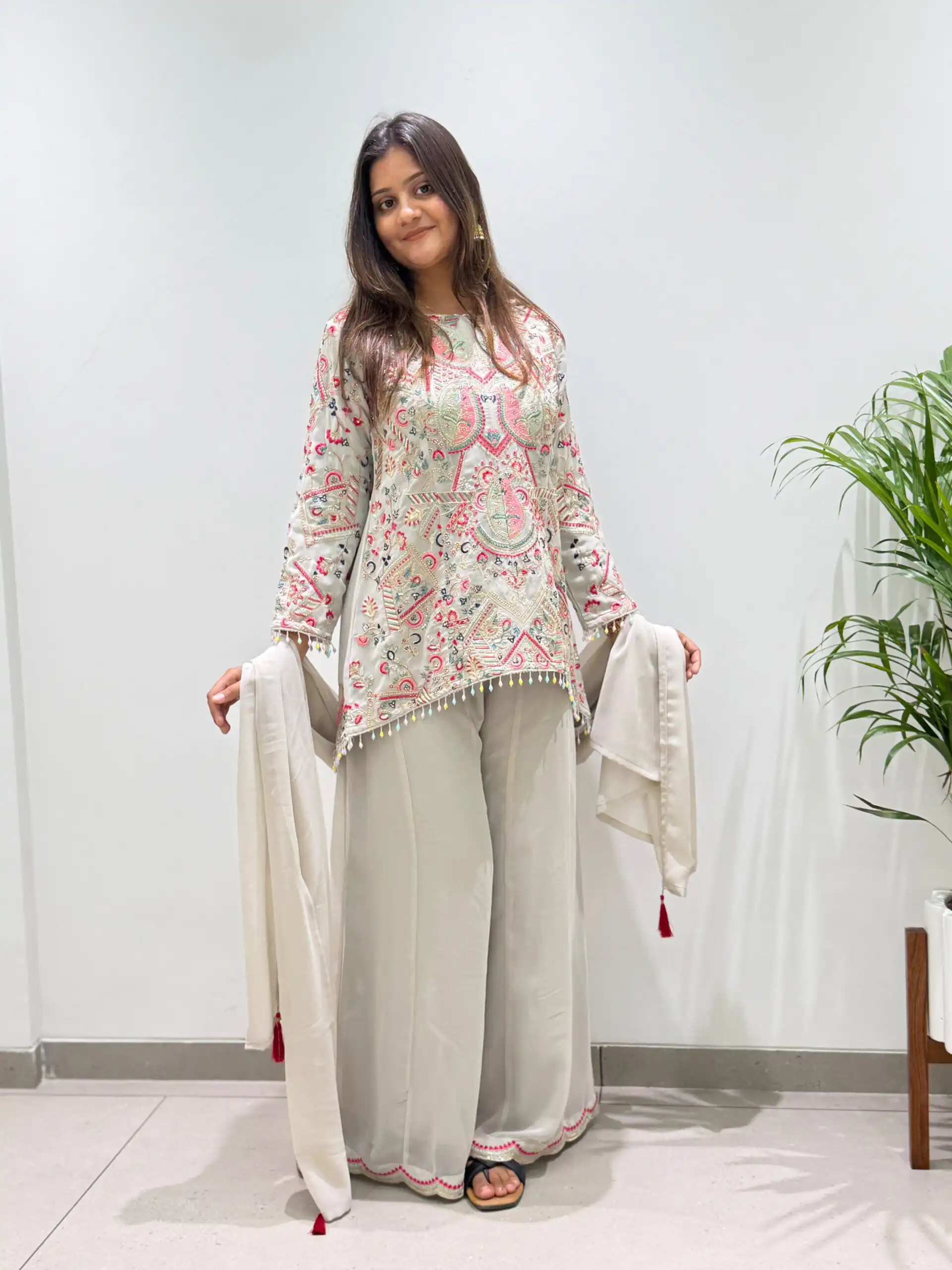 Magical Grey Faux Georgette Sequence Work Salwar Suit