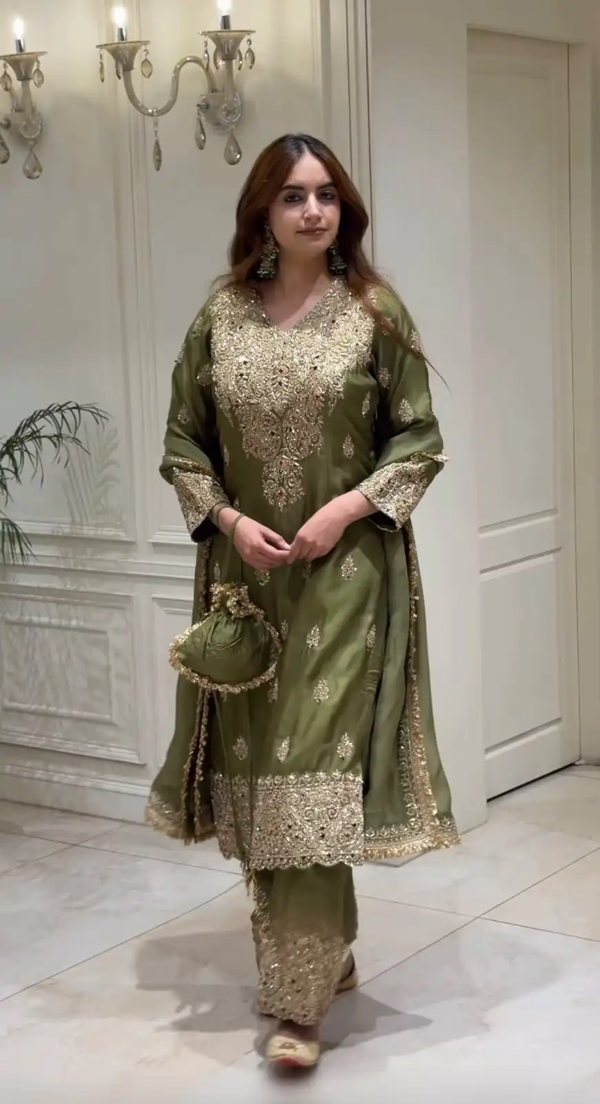 Nice Mehandi Roman Silk Sequences Work Salwar Suit