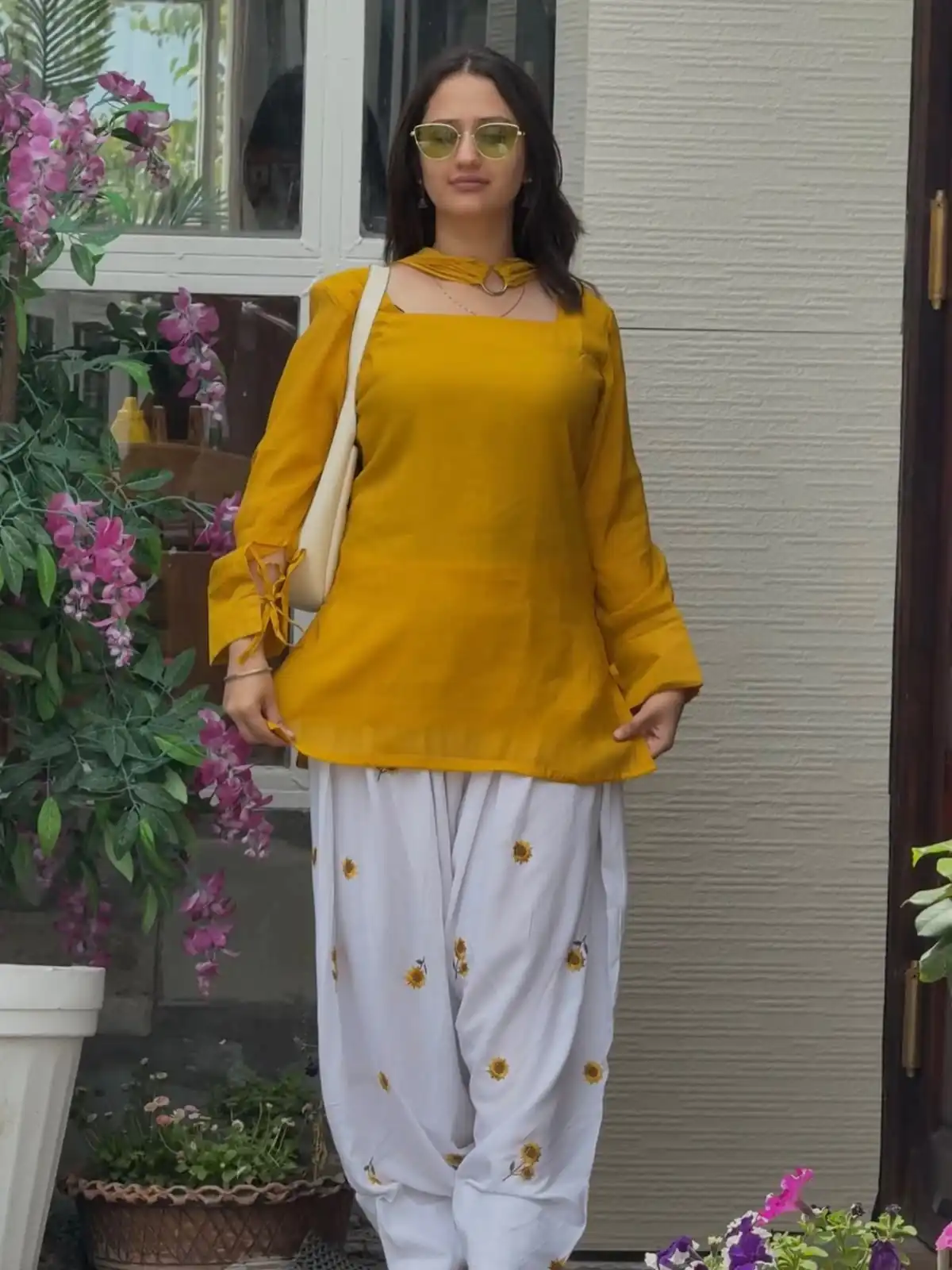 Nice Mustered Roman Cotton Embroidery Work Salwar Suit - Image 2