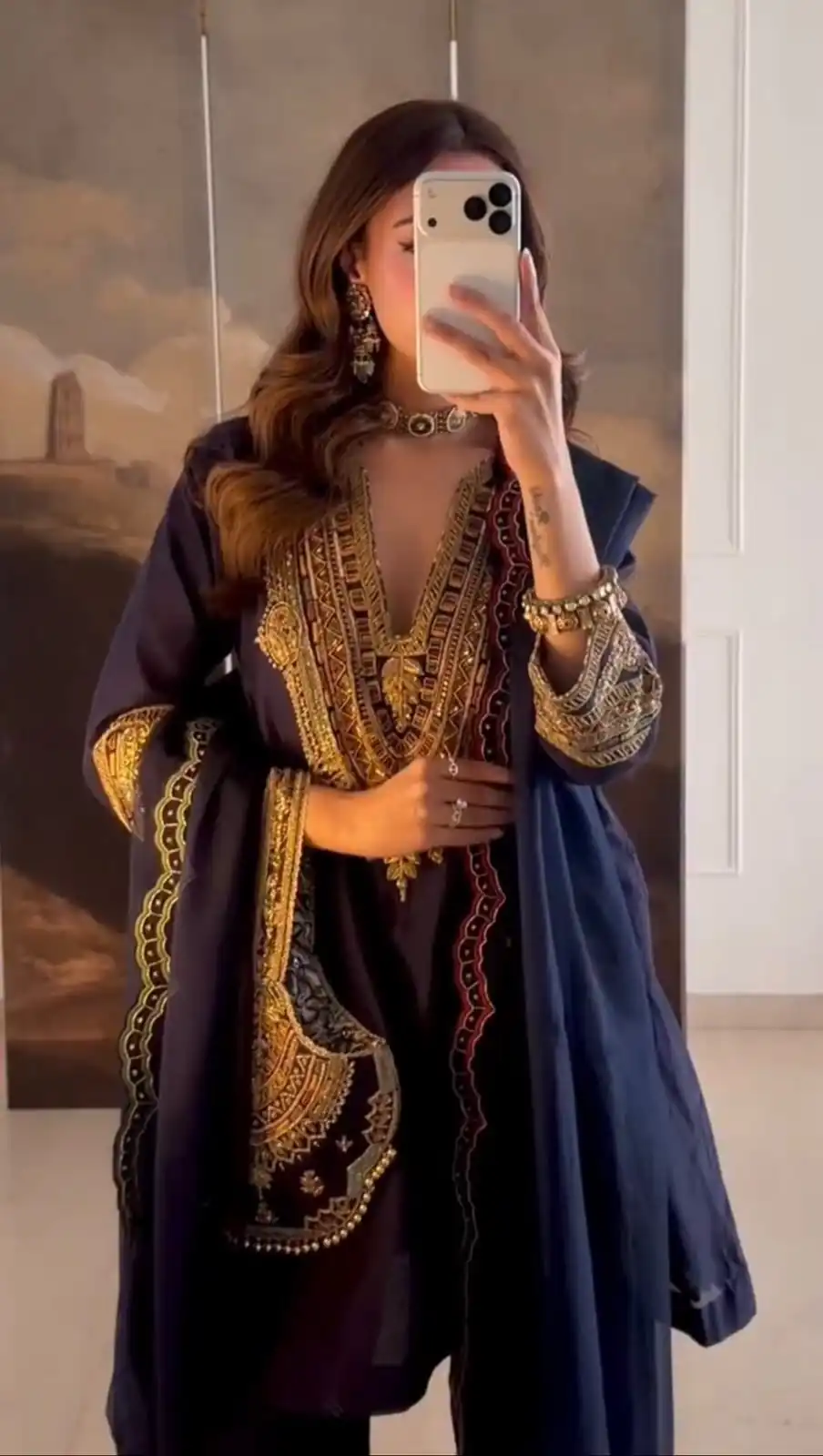 Nice Navy Blue Roman Silk Sequence Work Salwar Suit - Image 6
