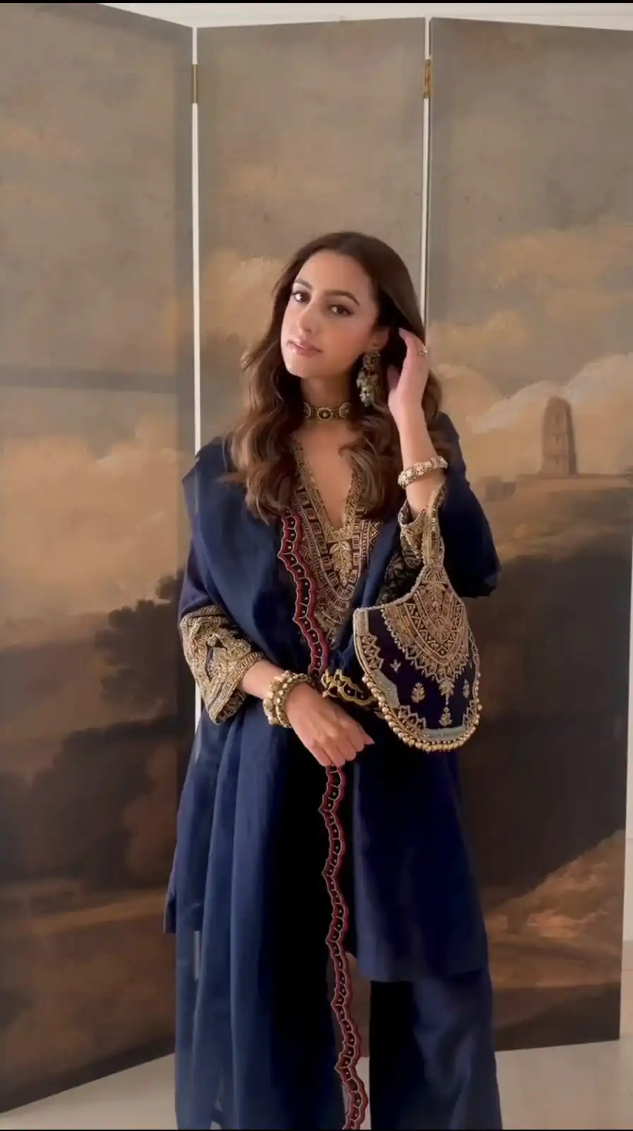 Nice Navy Blue Roman Silk Sequence Work Salwar Suit - Image 4