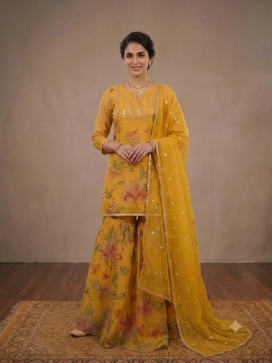 Nice Yellow Soft Organza Embroidery Work Salwar Suit - Image 4