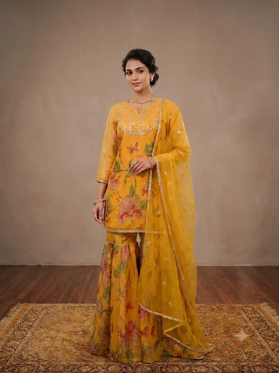 Nice Yellow Soft Organza Embroidery Work Salwar Suit