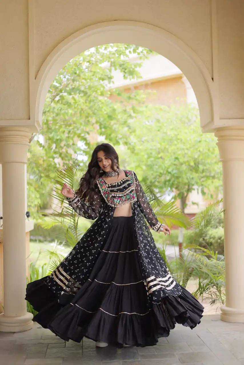 Perfect Black Faux Georgette Patchwork Work Lehenga Choli