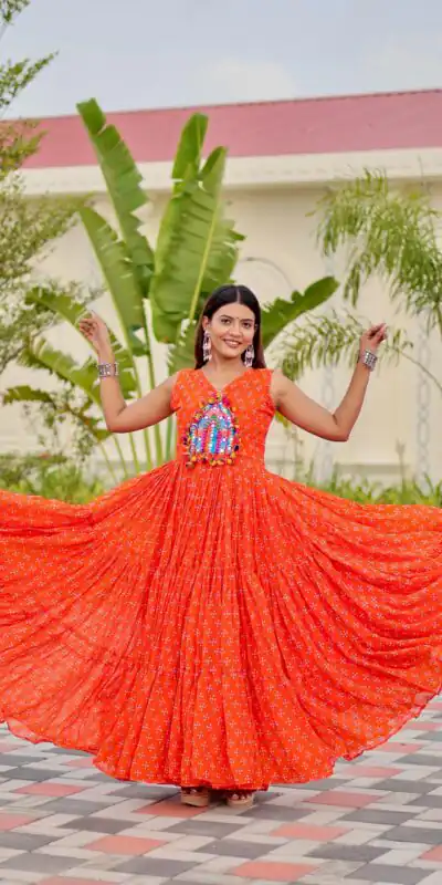 Alternative view of Perfect Orange Faux Georgette Thread Work Gown