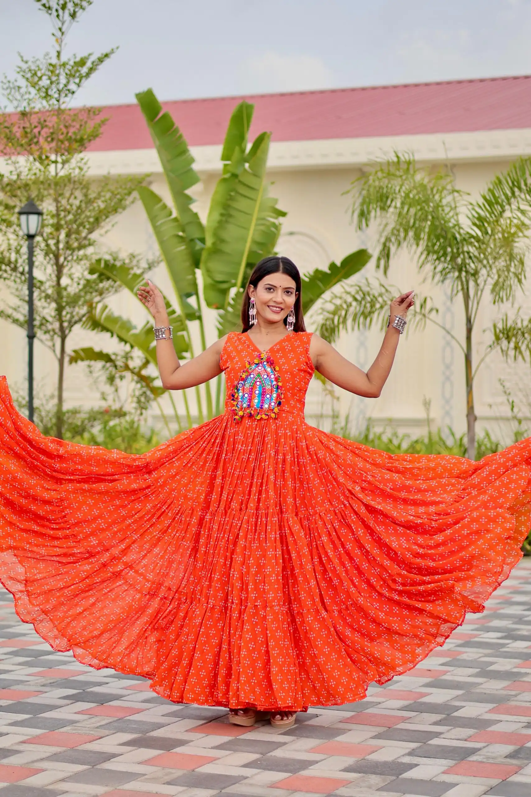 Perfect Orange Faux Georgette Thread Work Gown - Image 2
