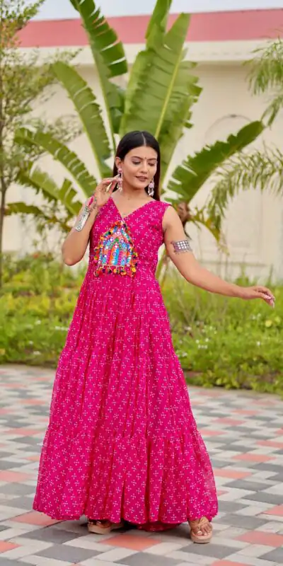 Alternative view of Perfect Pink Faux Georgette Thread Work Gown