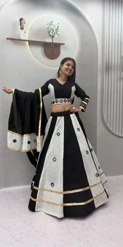 Alternative view of Perfect White Roman Silk Mirror Work Lehenga Choli