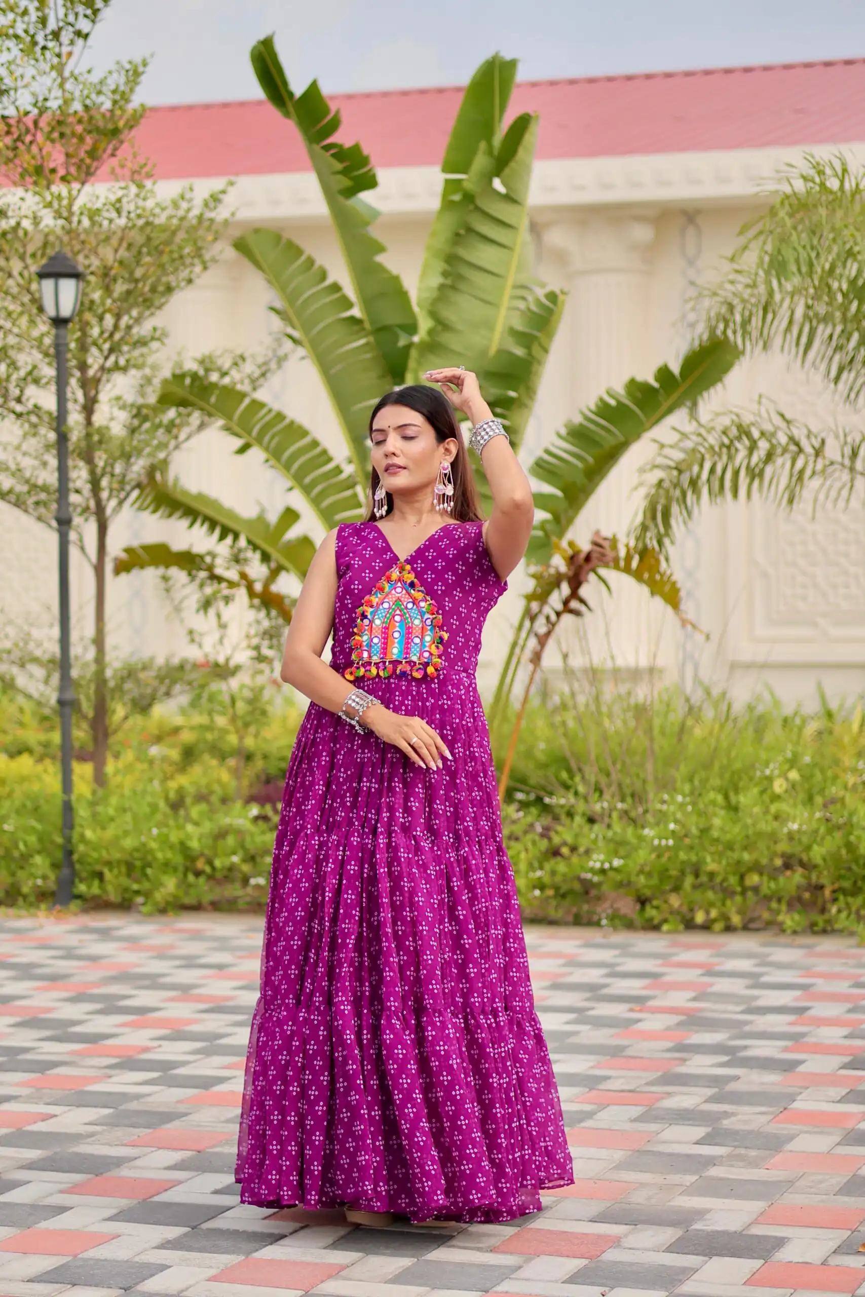Perfect Wine Faux Georgette Thread Work Gown - Image 3