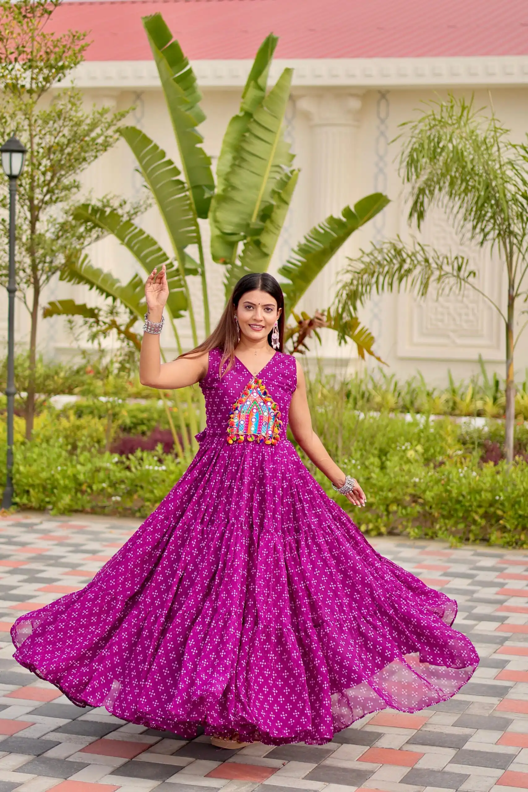 Perfect Wine Faux Georgette Thread Work Gown - Image 2