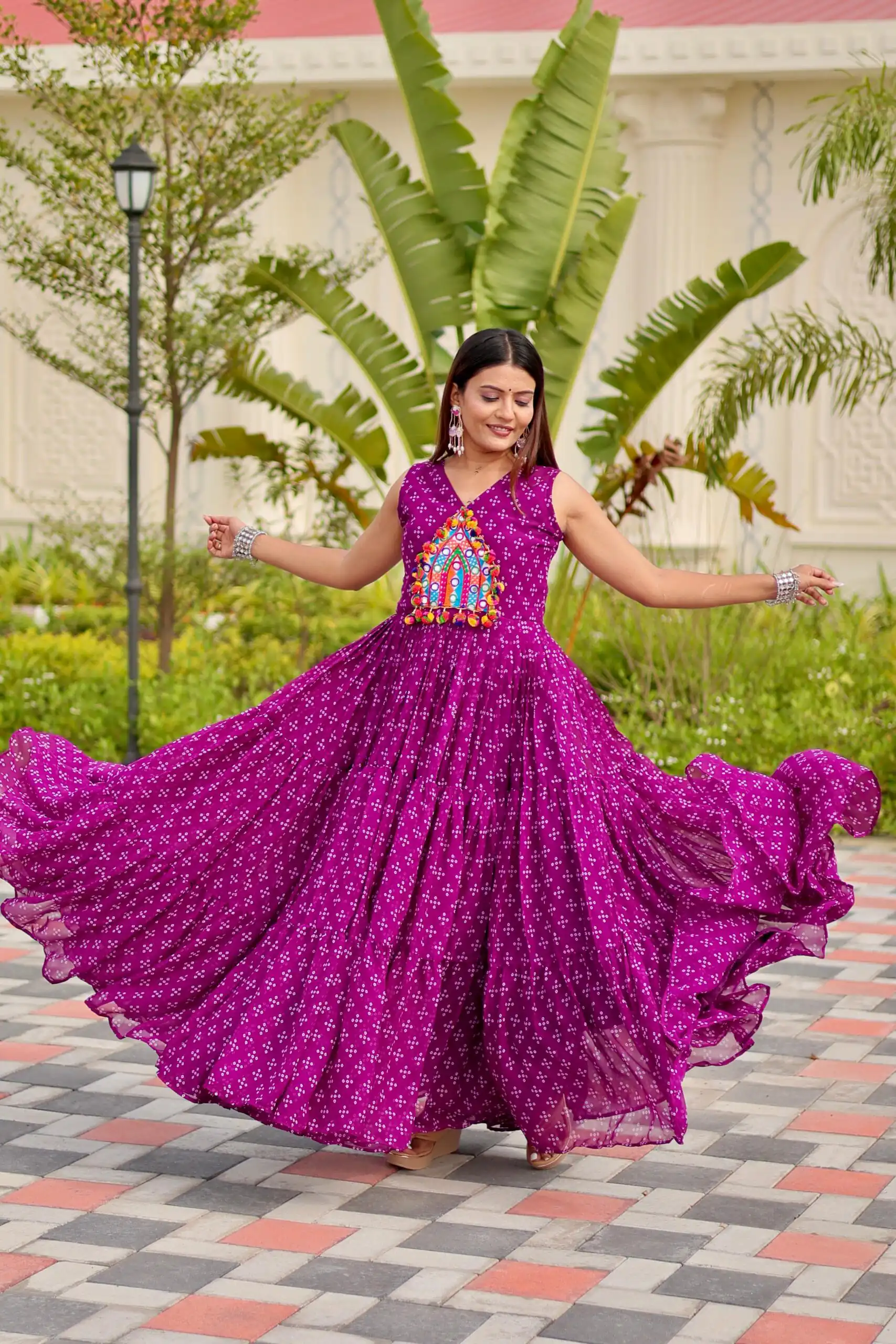 Perfect Wine Faux Georgette Thread Work Gown