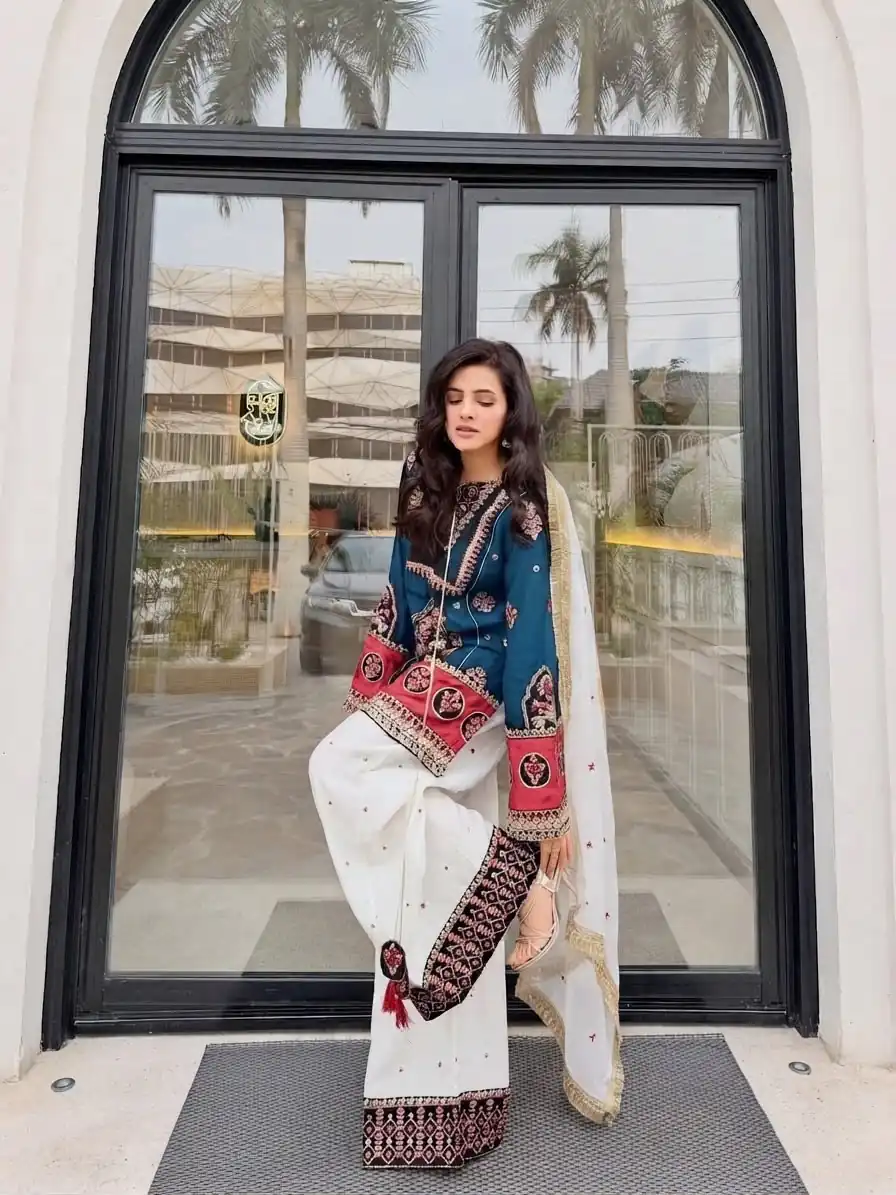 Pretty Blue Natural Silk Embroider Work Salwar Suit - Image 3