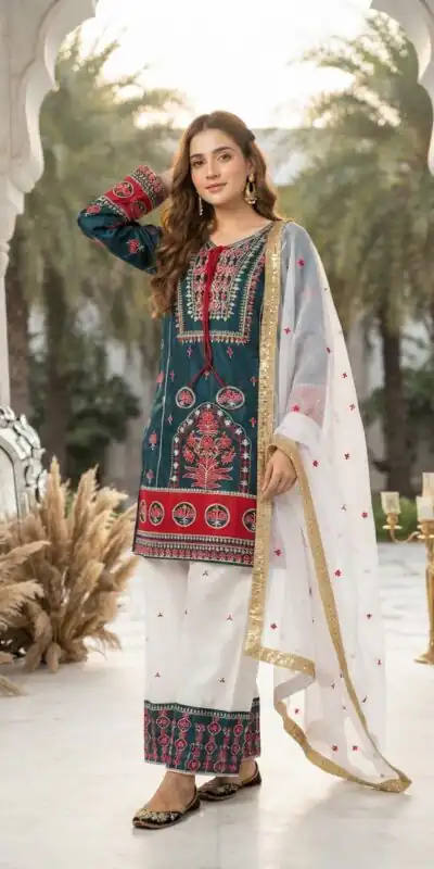 Pretty Blue Natural Silk Embroider Work Salwar Suit