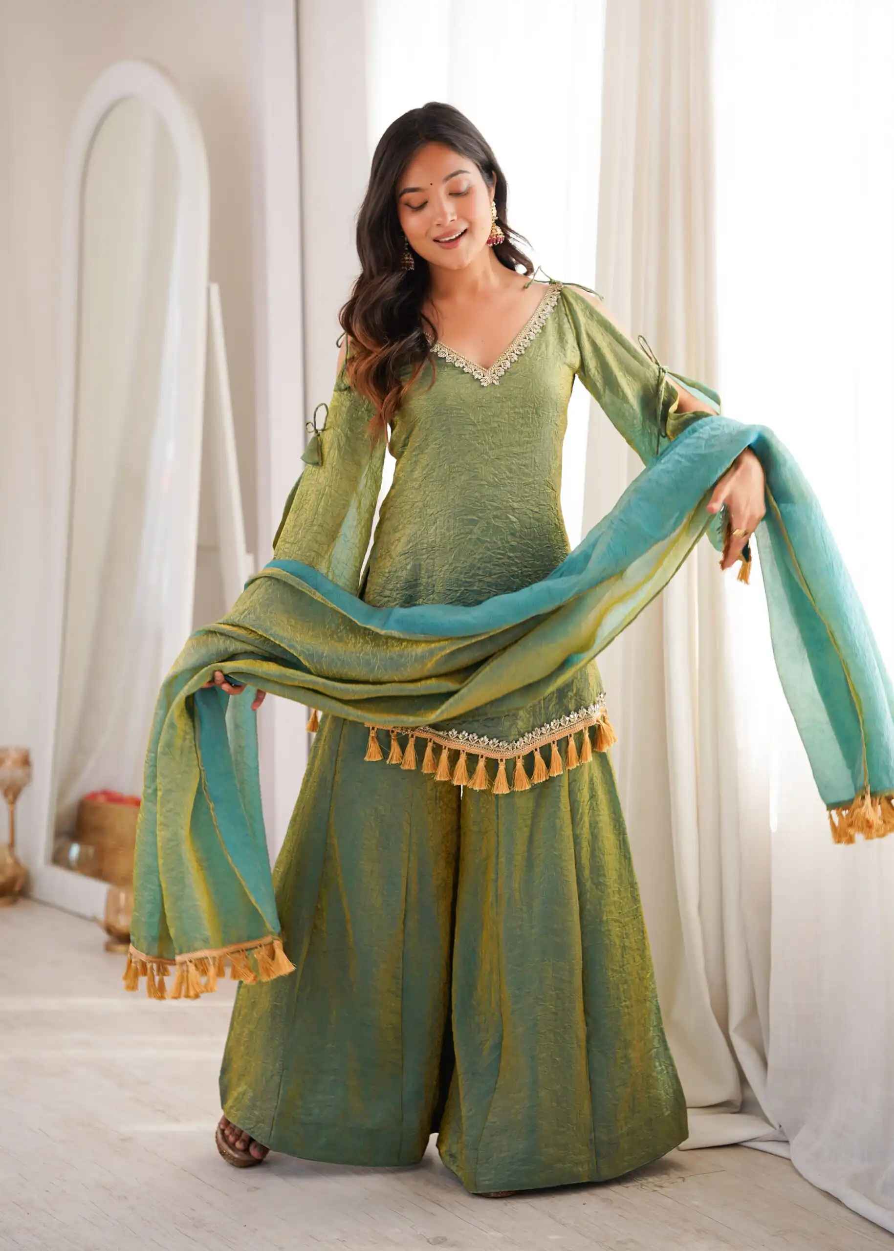 Pretty Green Doremon Crush Mirror Work Salwar Suit - Image 11