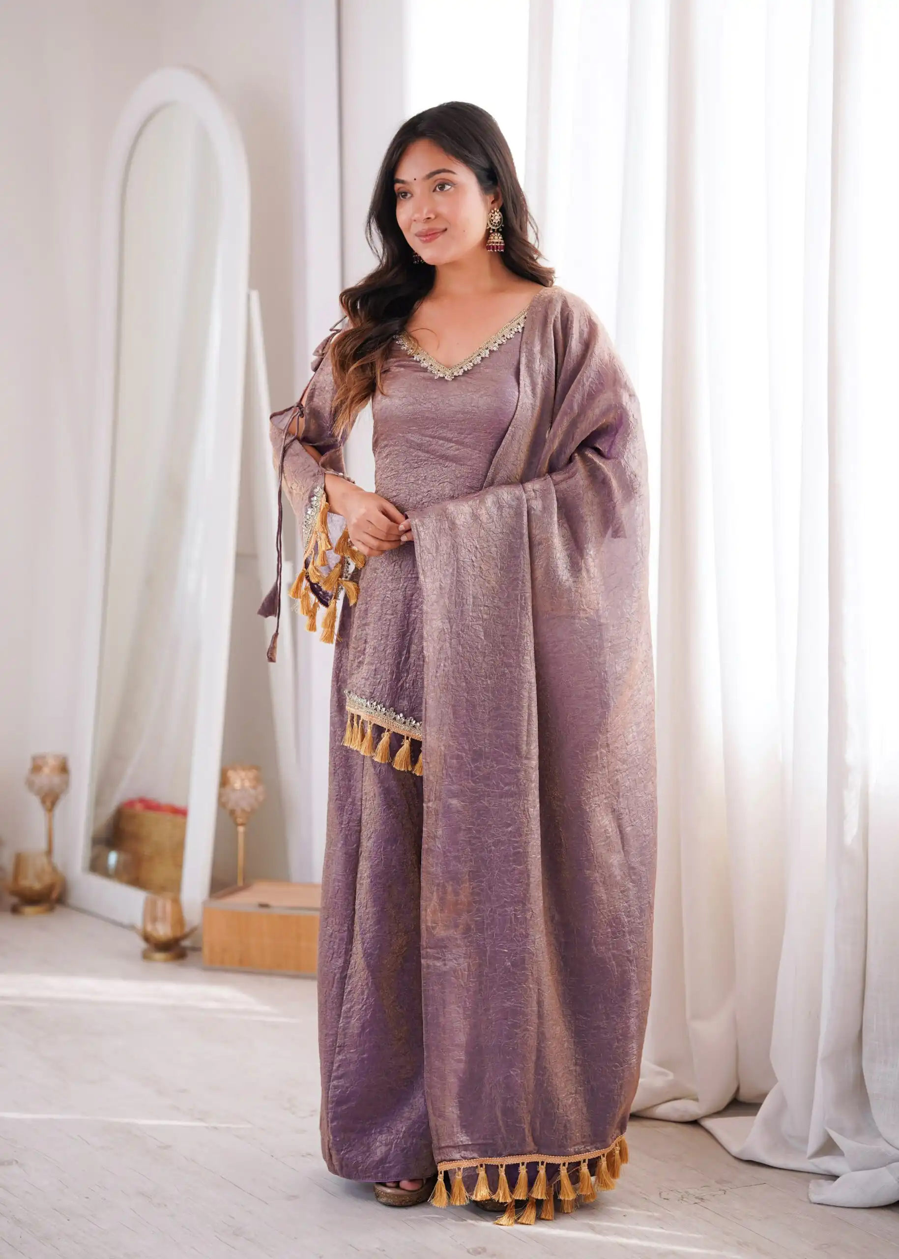 Pretty Lavender Doremon Crush Mirror Work Salwar Suit - Image 5