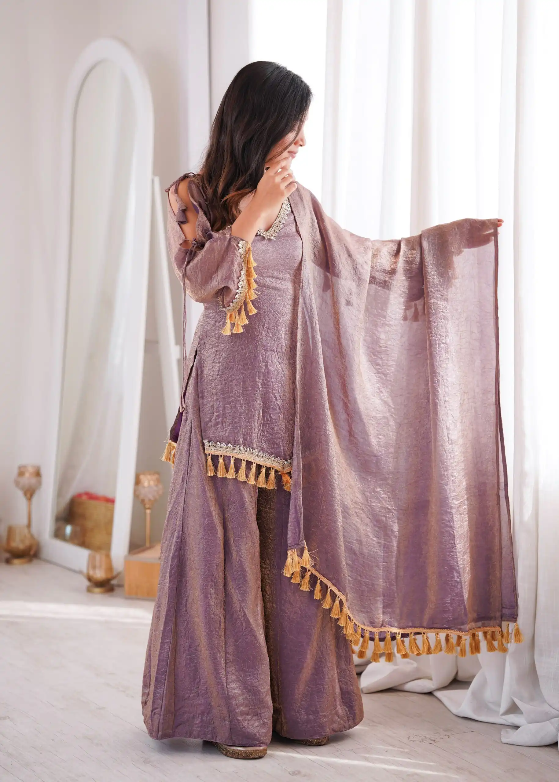 Pretty Lavender Doremon Crush Mirror Work Salwar Suit - Image 2