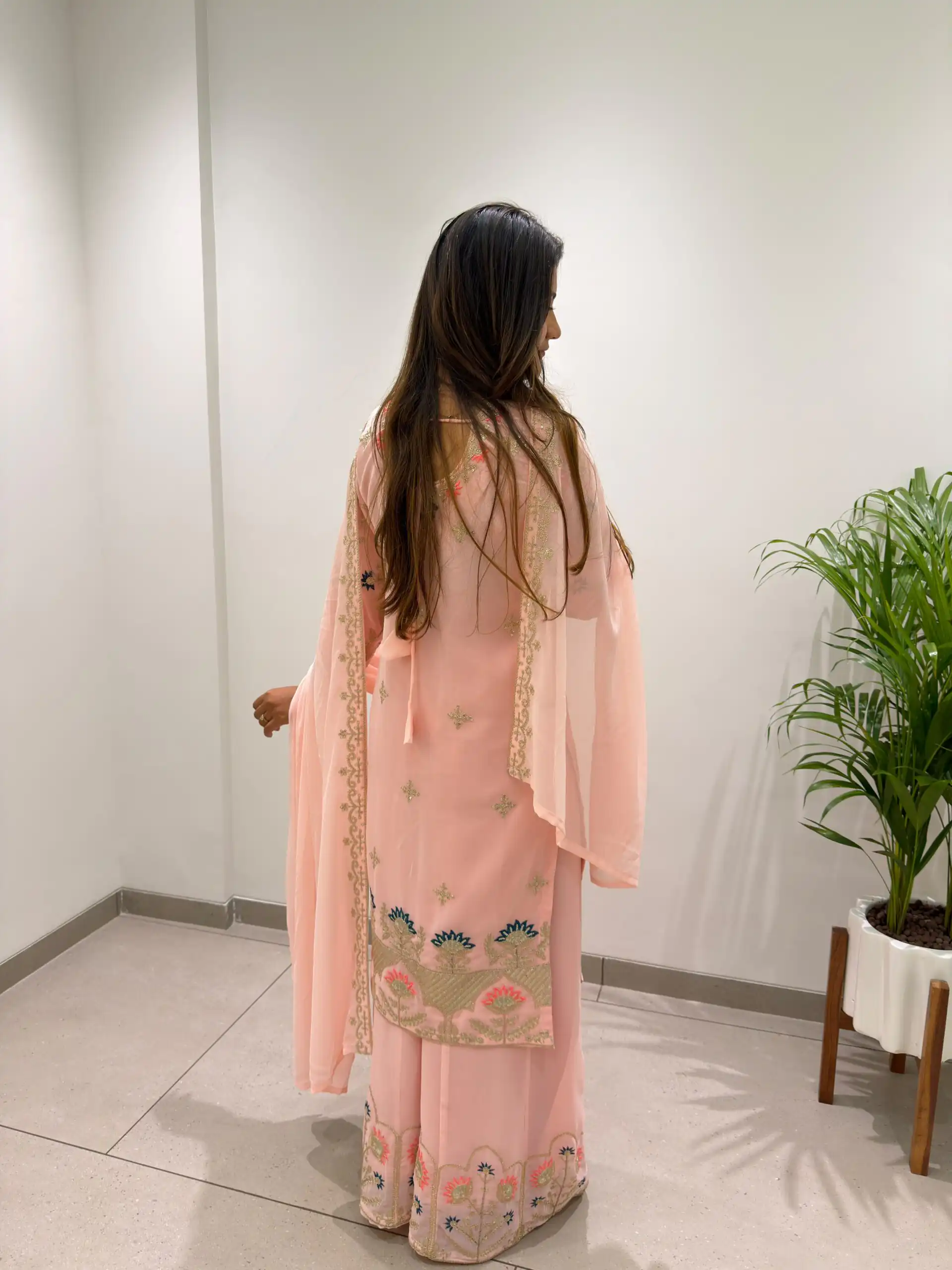 Pretty Peach Faux Georgette Sequence Work Salwar Suit - Image 5