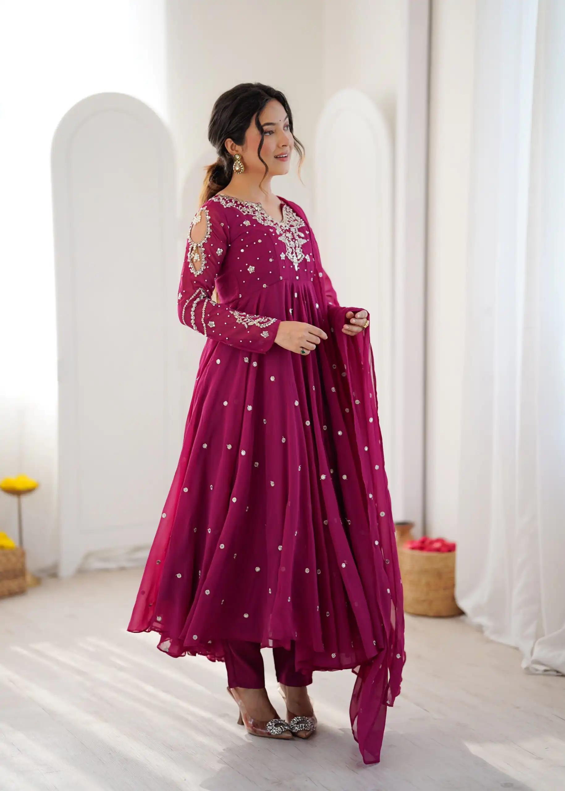 Pretty Pink Faux Georgette Embroider Work Salwar Suit - Image 6