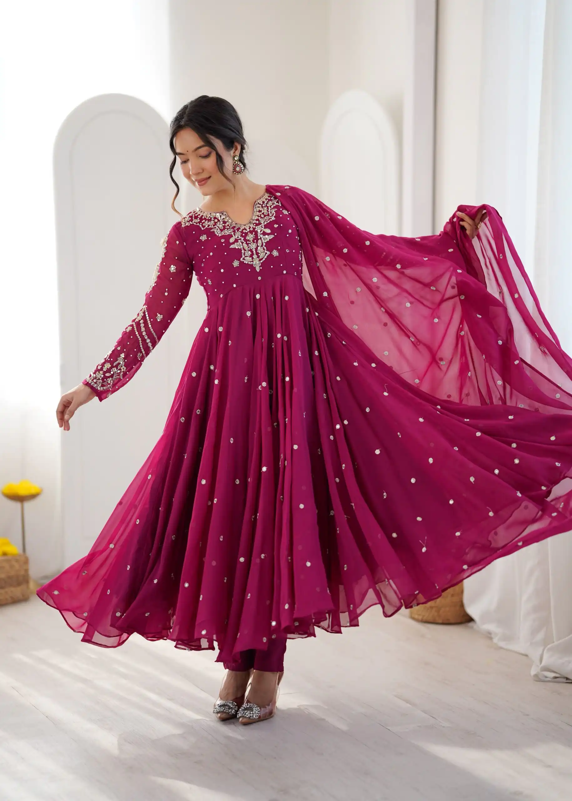 Pretty Pink Faux Georgette Embroider Work Salwar Suit - Image 2
