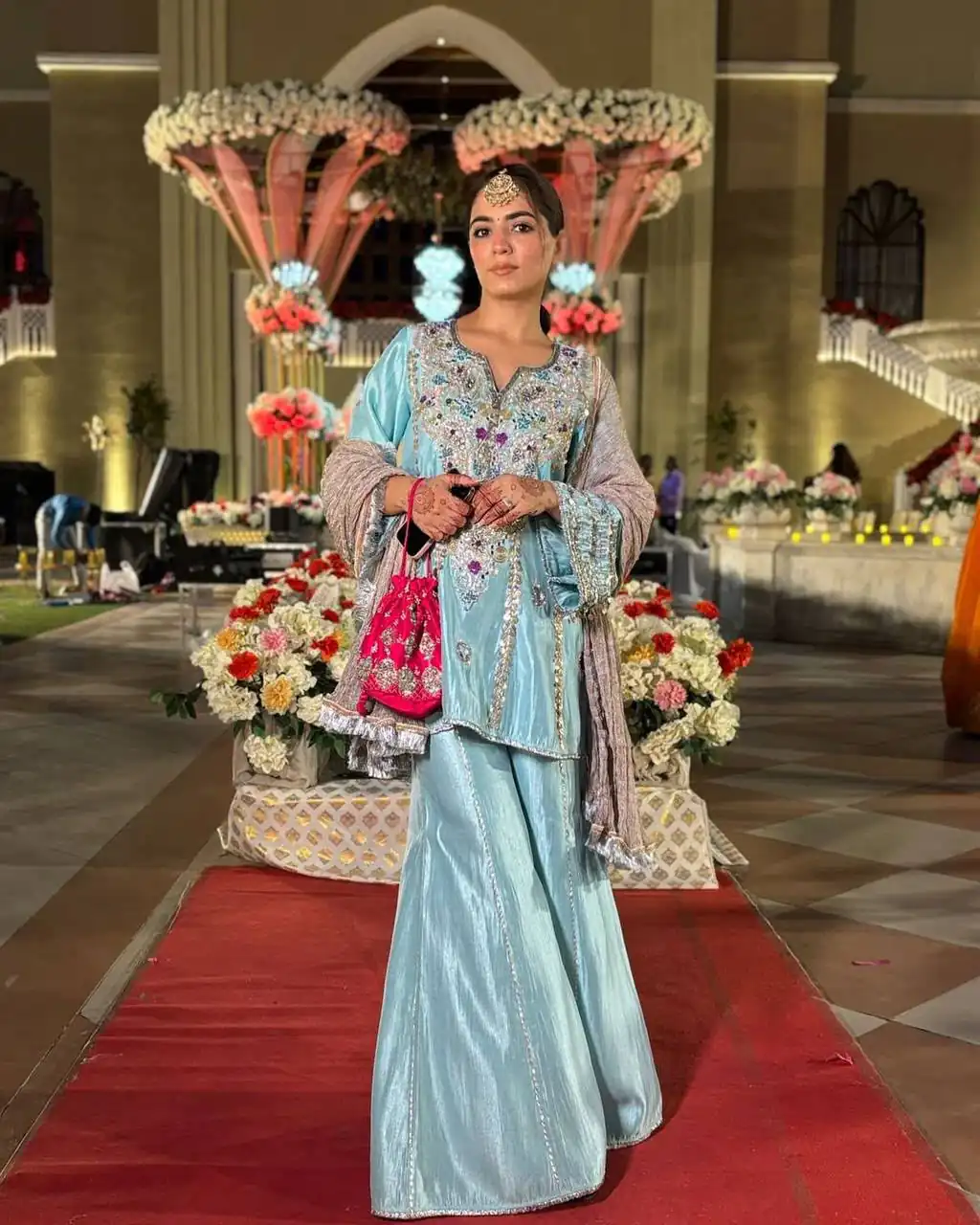 Shiny Blue Natural Crep Sequence Work Salwar Suit