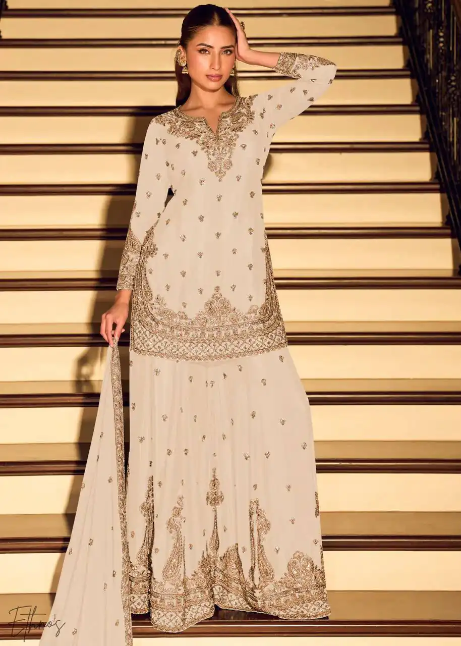 Shiny White Chinon Silk Sequence Work Salwar Suit - Image 3