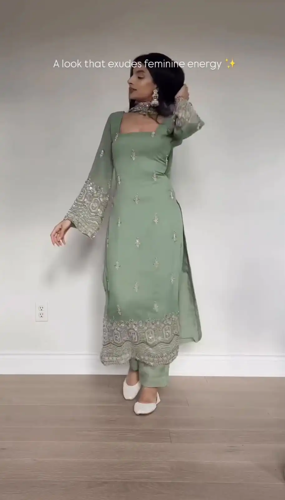 Simple Pista Faux Georgette Embroider Work Salwar Suit