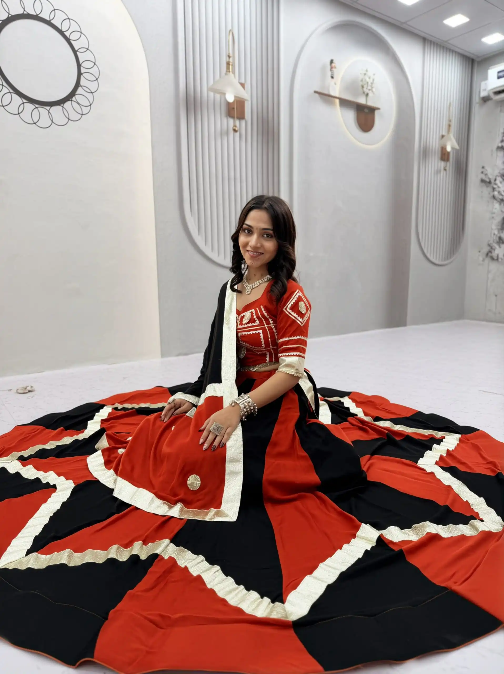 Stylish Black Cotton Gota Patti Work Lehenga Choli - Image 2