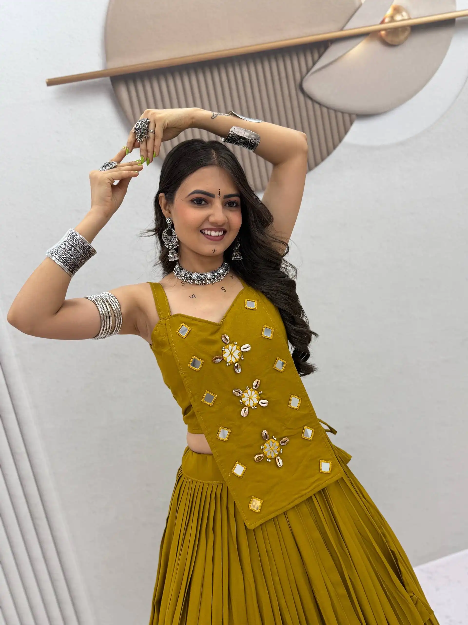 Stylish Mustered Cotton Cowrie Work Lehenga Choli - Image 4