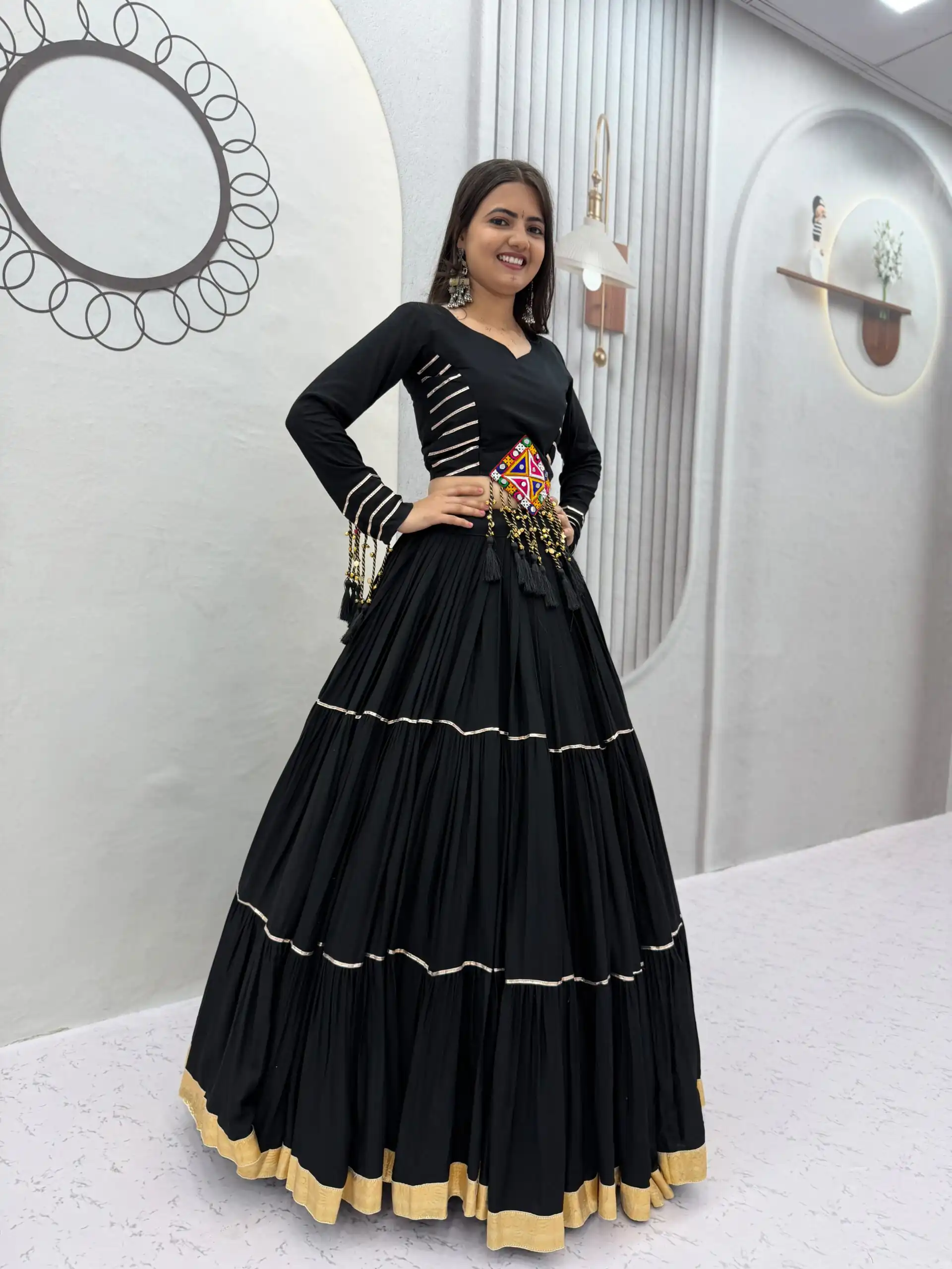 Super Black Pure Cotton Lace Work Lehenga Choli - Image 6