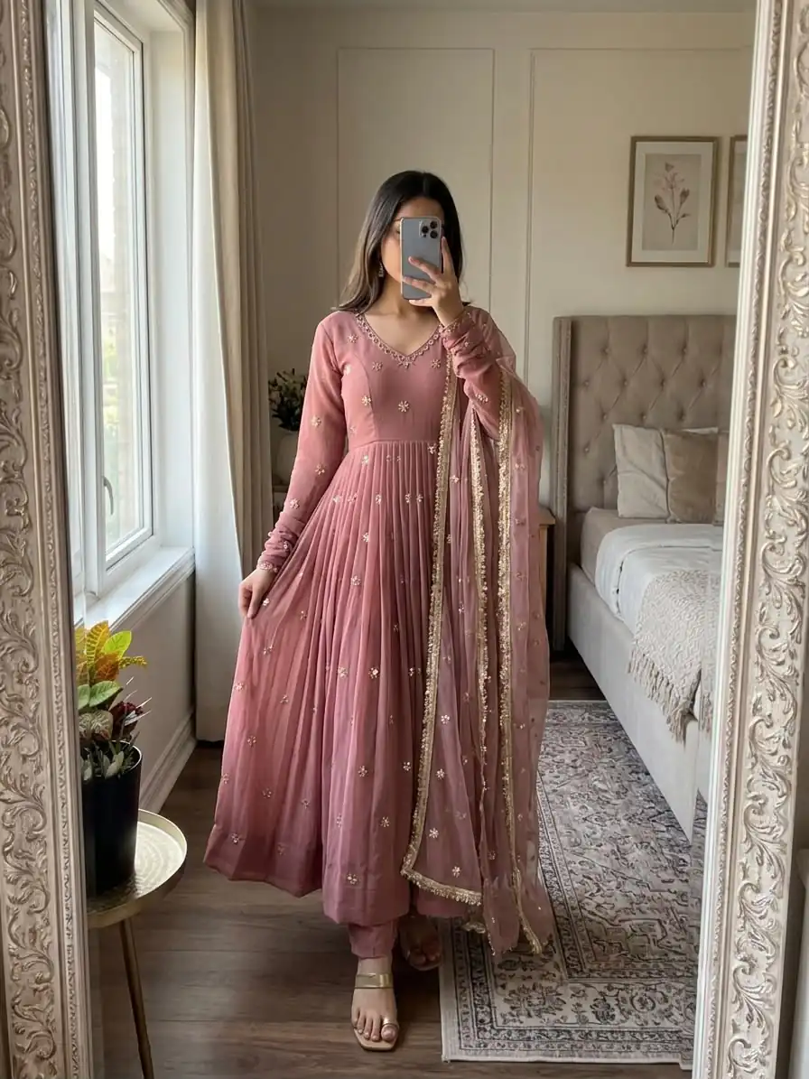 Super Onion Faux Georgette Embroidery Work Salwar Suit - Image 4