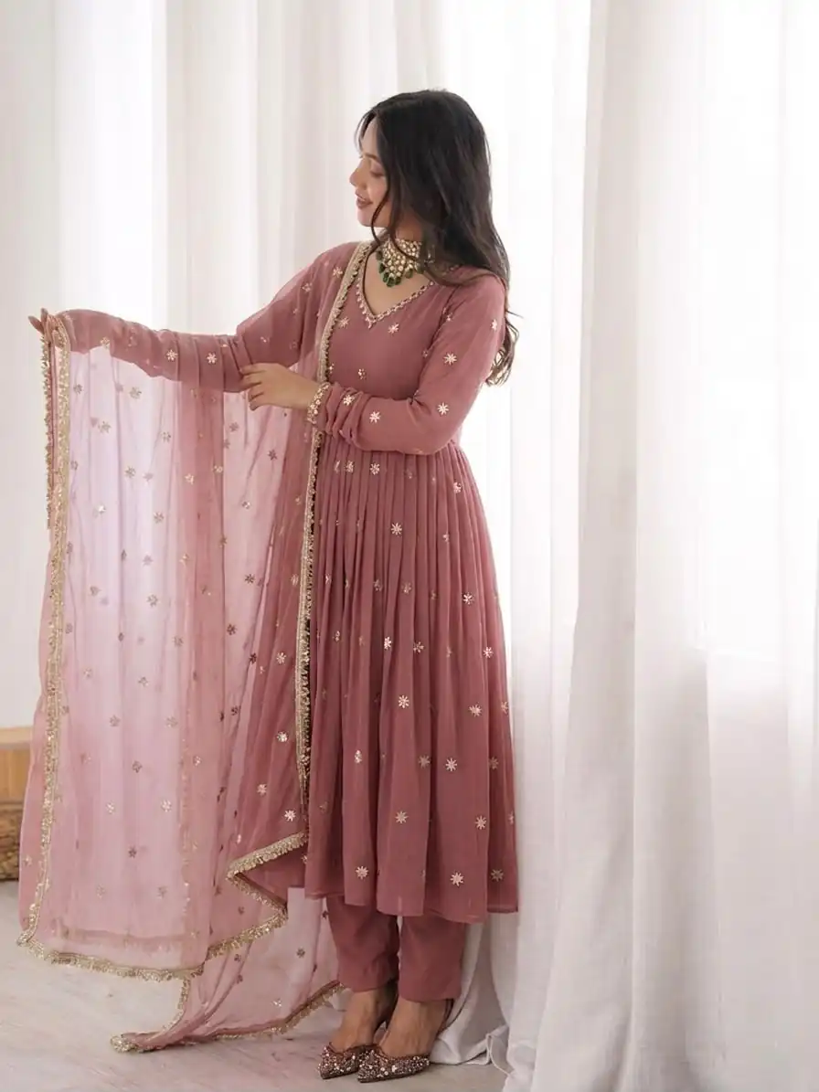 Super Onion Faux Georgette Embroidery Work Salwar Suit - Image 3