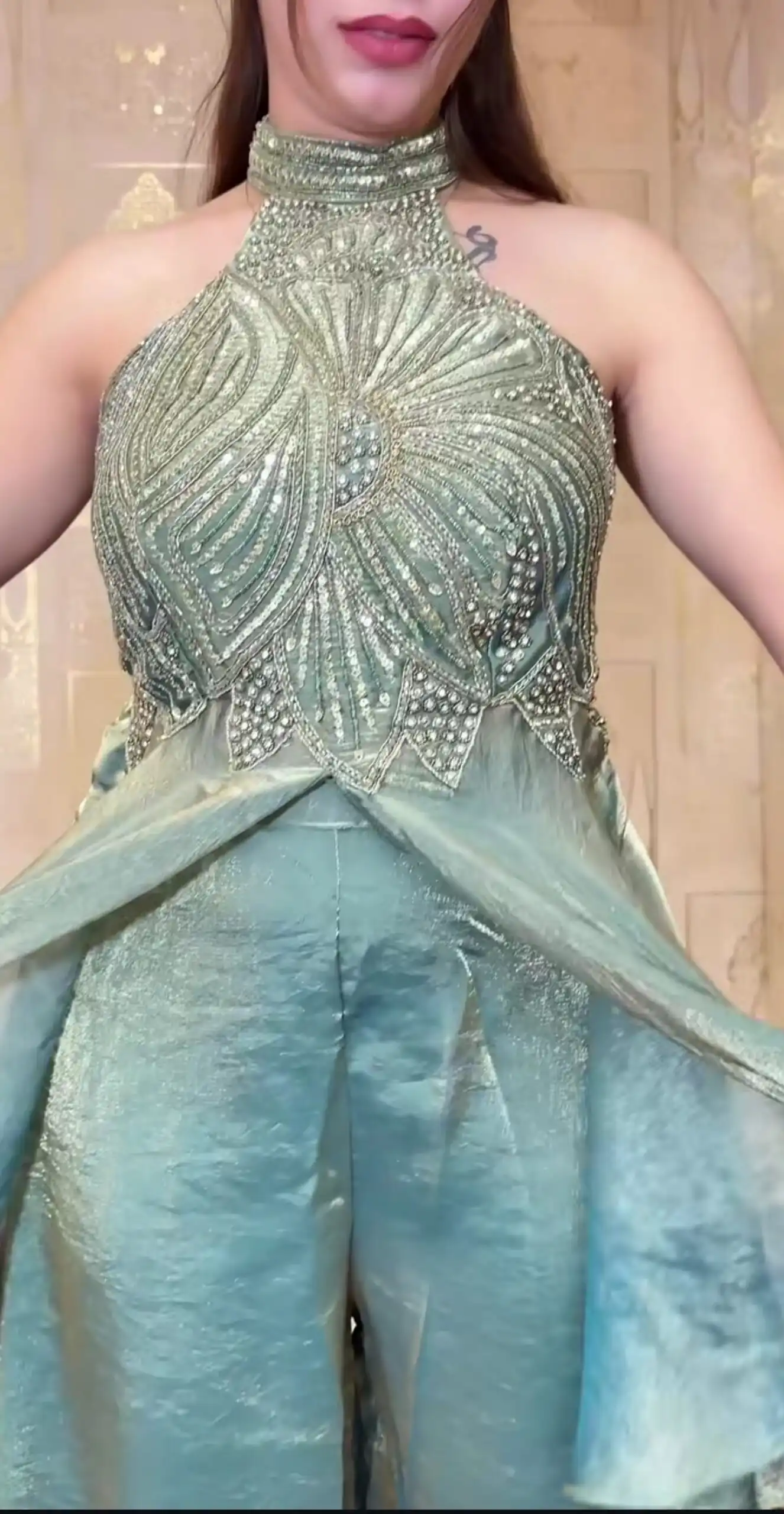 Super Teal Fendy Silk Bids Hand Work Salwar Suit - Image 5