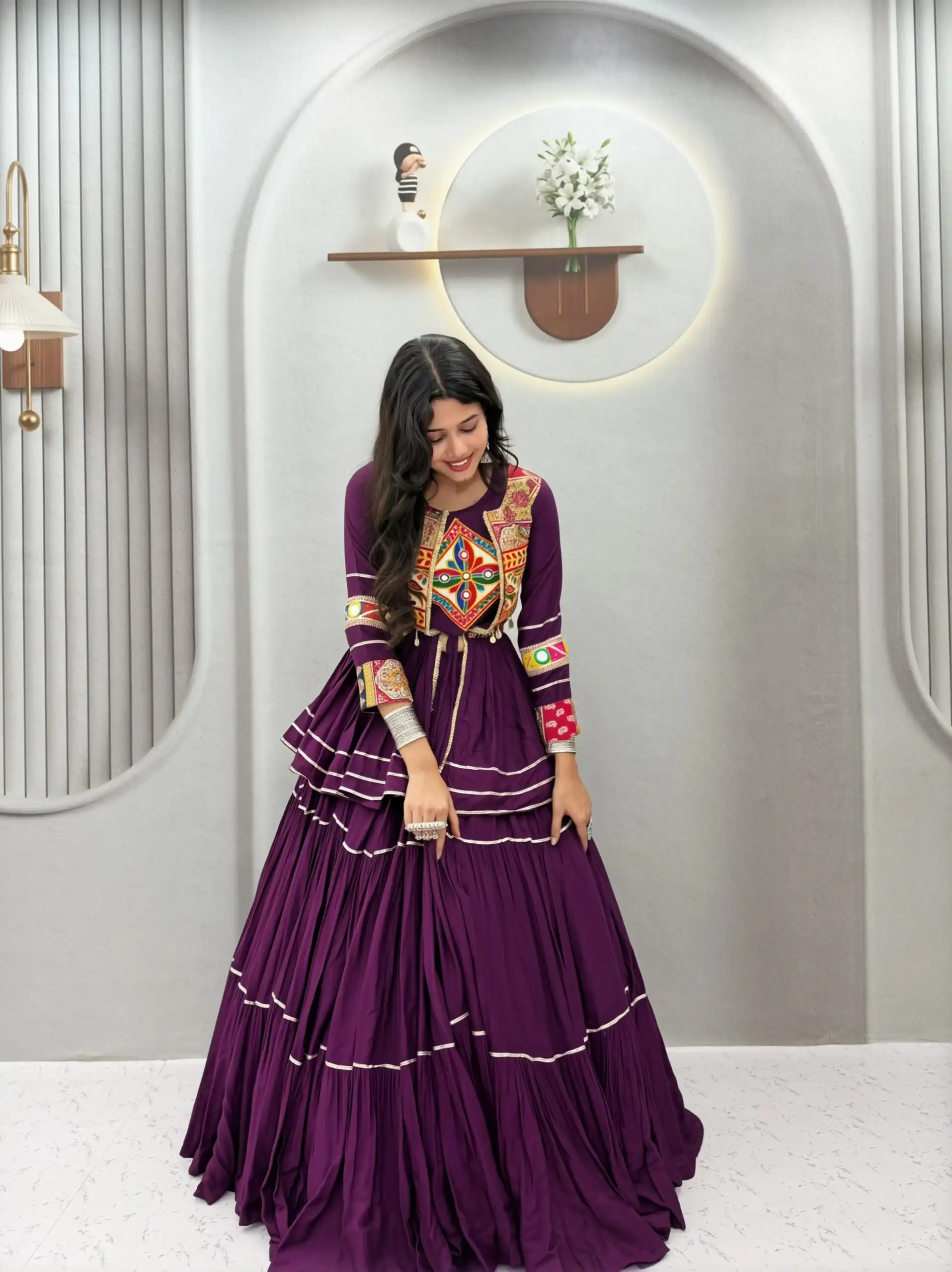 Super Wine Pure Cotton Mirror Gamthi Work Lehenga Choli - Image 2